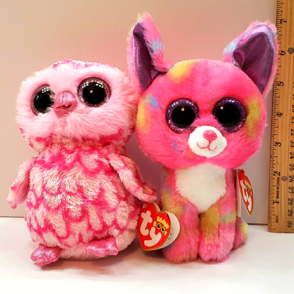 Ty Beanie Boo chihuahua Cancun & owl Pinky